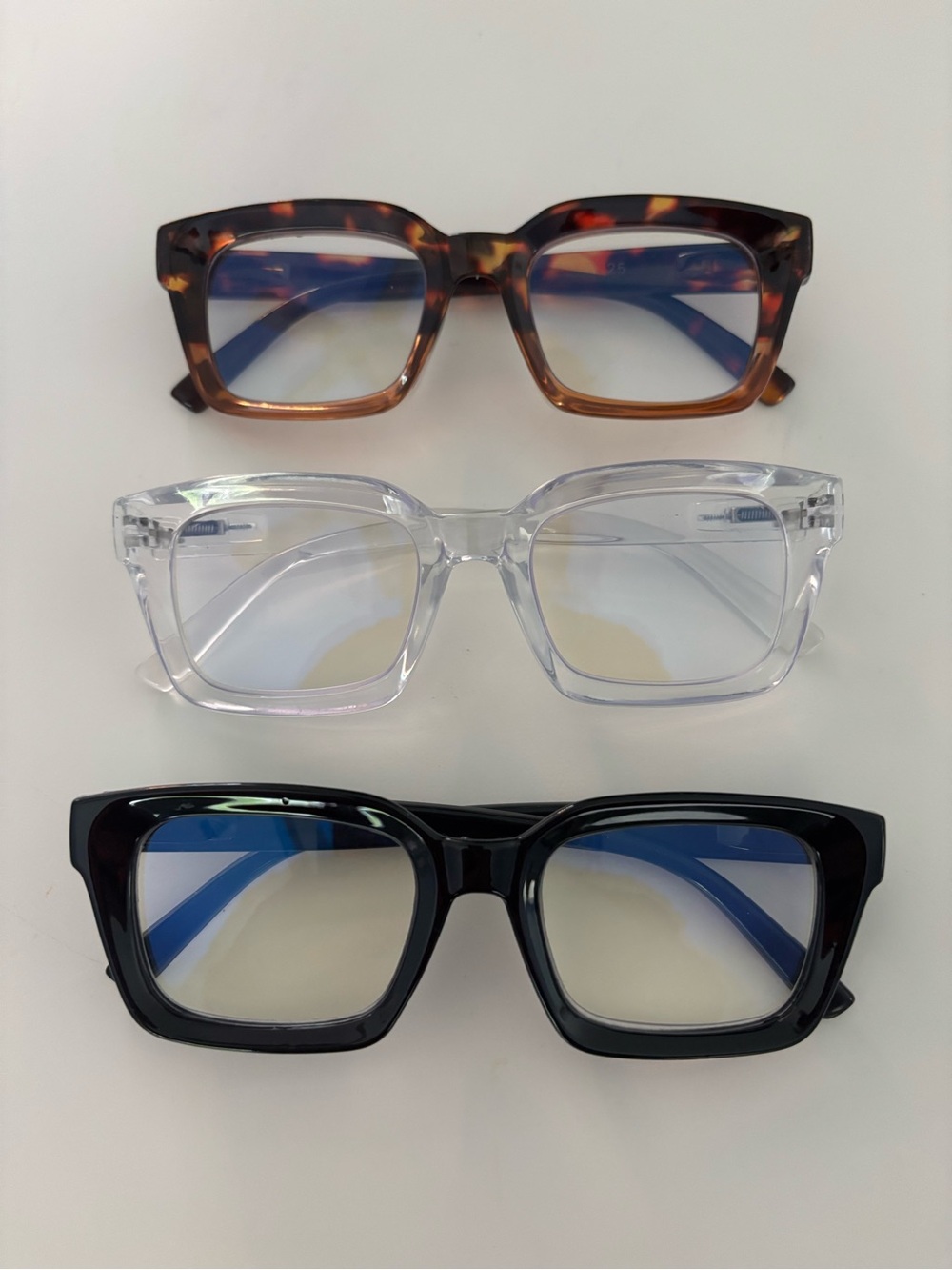 Triple Pack Rectangle Blue-Light Reader Glasses 1.25 — Tortoise, Clear, Black